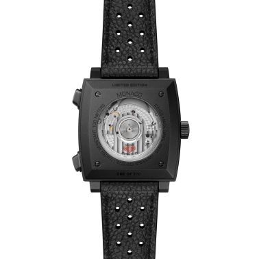 Montre TAG Heuer Monaco Chronograph "Stopwatch" Calibre 11 Titane automatique cadran noir bracelet cuir 39 mm