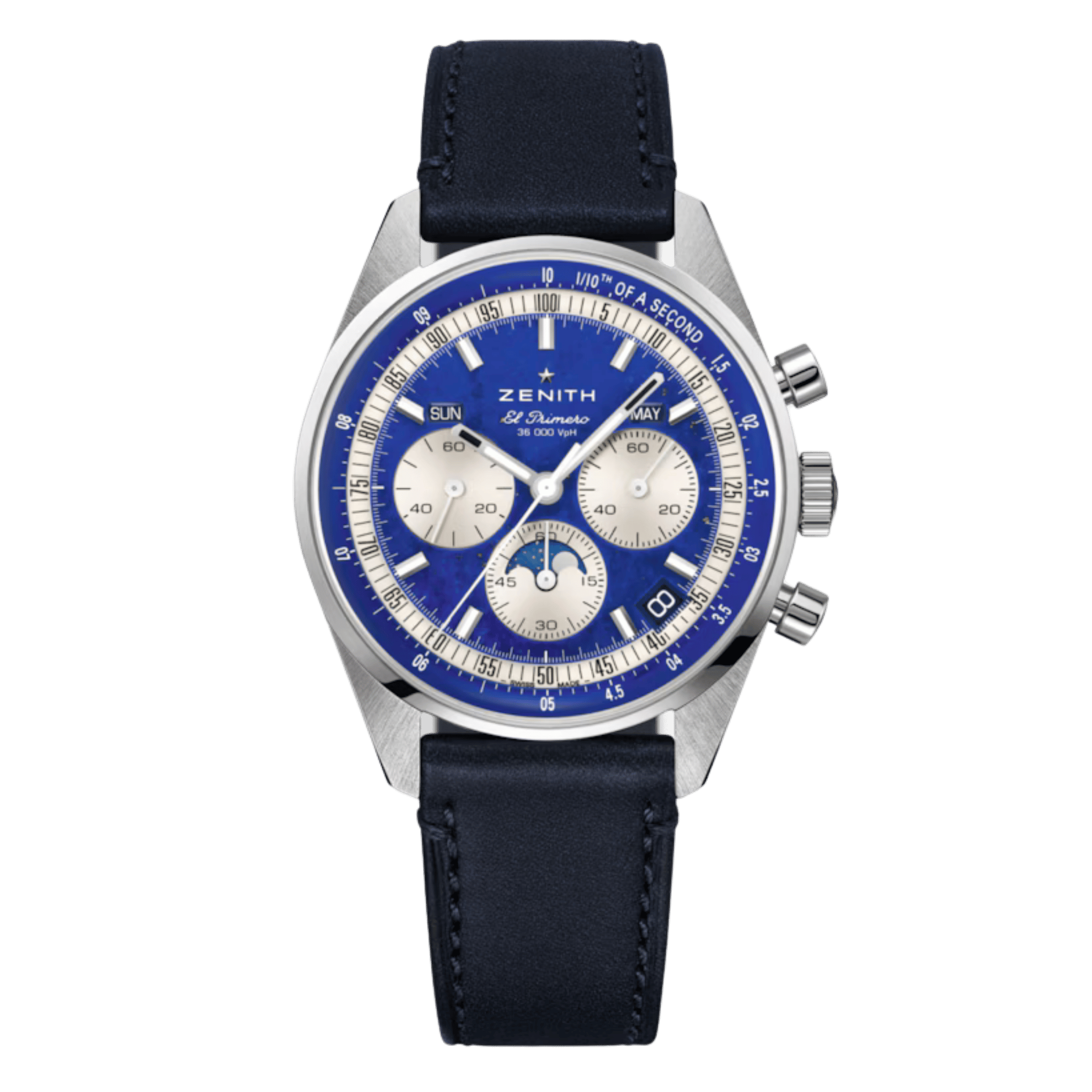 Montre Zenith Chronomaster Original Triple Calendar El Primero cadran Lapis Lazuli bracelet cuir 38 mm