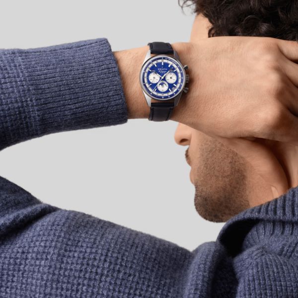Montre Zenith Chronomaster Original Triple Calendar El Primero cadran Lapis Lazuli bracelet cuir 38 mm