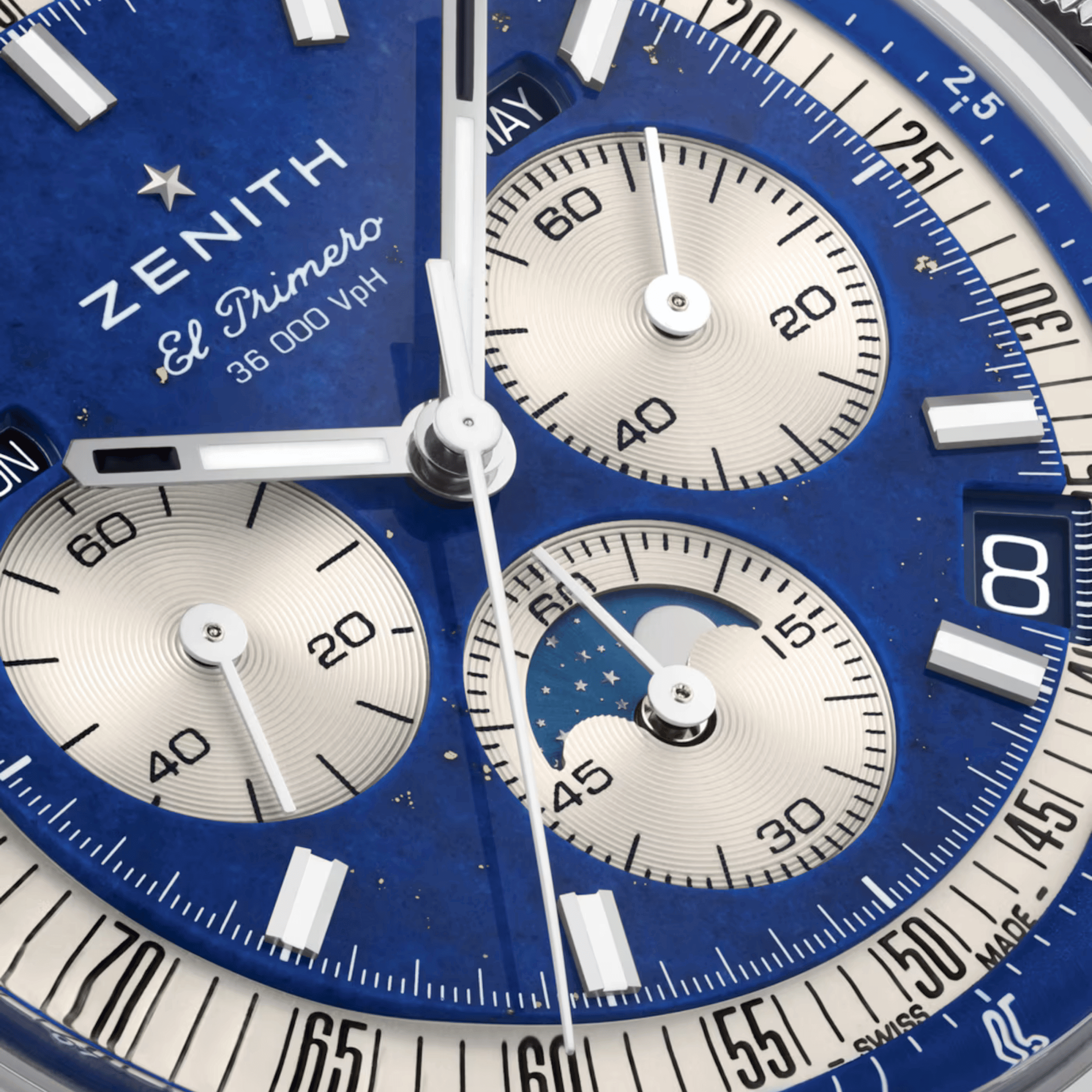 Montre Zenith Chronomaster Original Triple Calendar El Primero cadran Lapis Lazuli bracelet cuir 38 mm