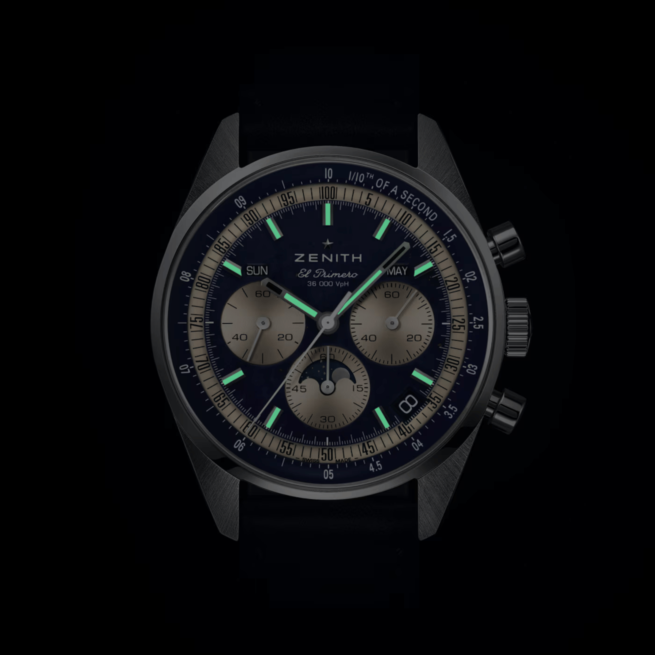 Montre Zenith Chronomaster Original Triple Calendar El Primero cadran Lapis Lazuli bracelet cuir 38 mm