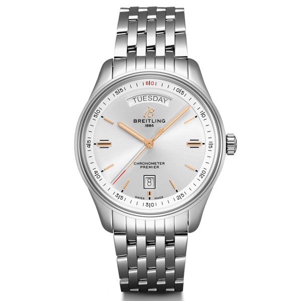Montre Breitling Premier Automatic Day Date B45 cadran argenté bracelet acier 40 mm
