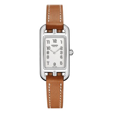 Montre HERMÈS Nantucket Petit Modèle quartz cadran argenté opalin bracelet cuir Barénia 29 mm