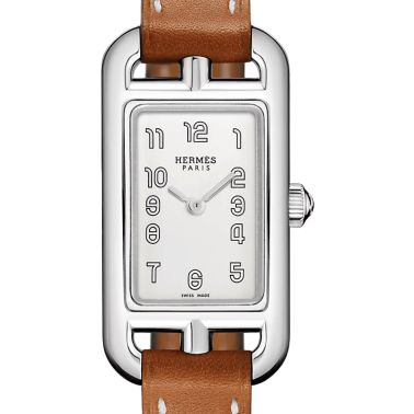 Montre HERMÈS Nantucket Petit Modèle quartz cadran argenté opalin bracelet cuir Barénia 29 mm