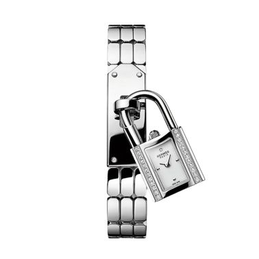 HERMÈS Kelly Mini Model Diamonds-Set quartz white lacquer dial steel bracelet 16 mm