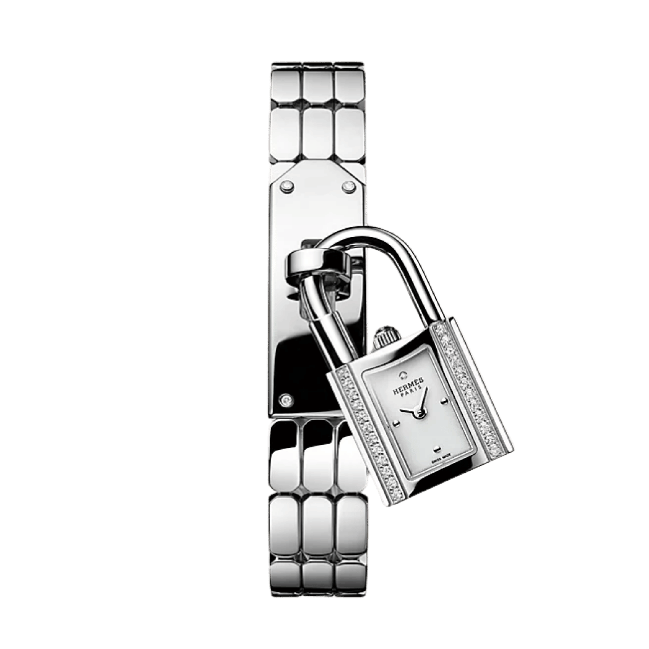 Montre HERMÈS Kelly Mini Modèle Sertie quartz cadran laqué blanc bracelet acier 16 mm