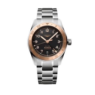 Longines Spirit Zulu Time 1925 automatic rose gold bezel black dial steel bracelet 39 mm