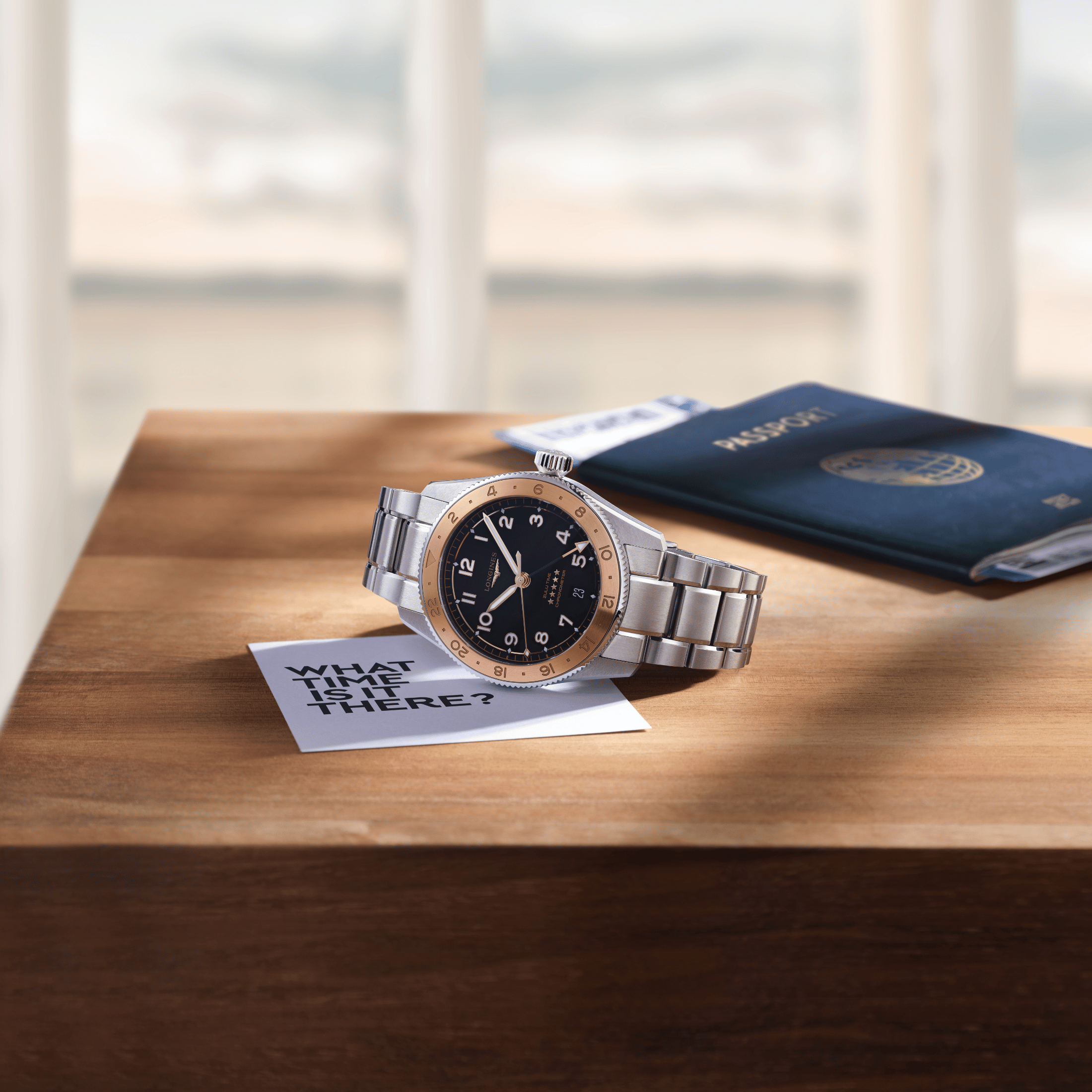 Longines Spirit Zulu Time 1925 automatic rose gold bezel black dial steel bracelet 39 mm