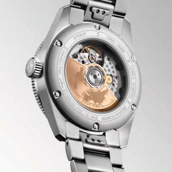 Longines Spirit Zulu Time 1925 automatic rose gold bezel black dial steel bracelet 39 mm