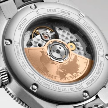 Longines Spirit Zulu Time 1925 automatic rose gold bezel black dial steel bracelet 39 mm