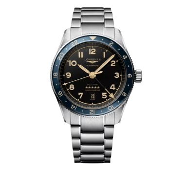 Montre Longines Spirit Zulu Time automatique lunette céramique bleue cadran anthracite bracelet acier 42 mm