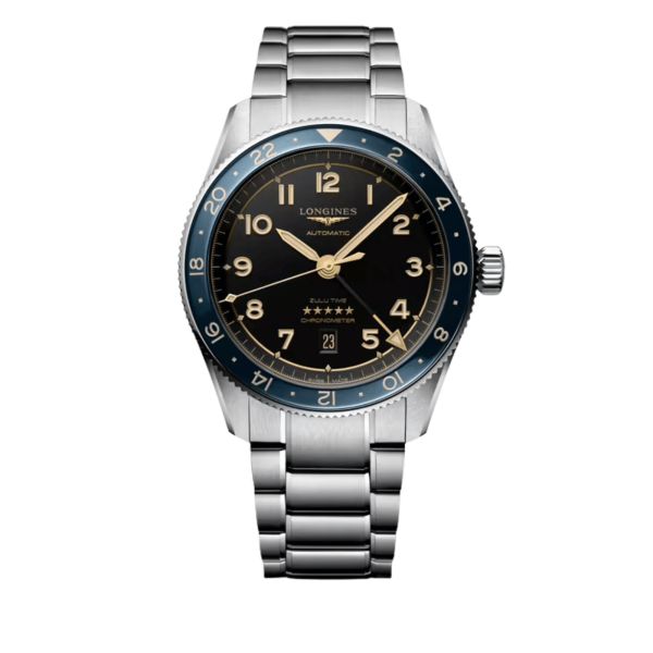 Longines Spirit Zulu Time automatic blue ceramic bezel anthracite dial steel bracelet 42 mm