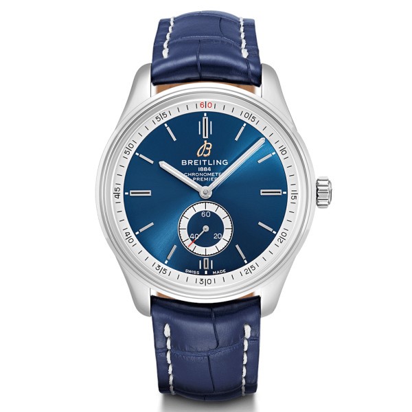 Montre Breitling Premier Automatic B37 cadran bleu bracelet croco bleu 40 mm