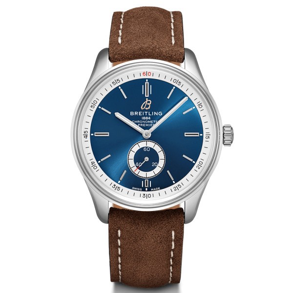 Montre Breitling Premier Automatic B37 cadran bleu bracelet nubuck brun 40 mm
