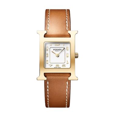 HERMÈS Heure H Small Model PVD quartz silver dial Barénia leather strap 25 mm
