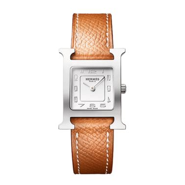 HERMÈS H Hour Small Model quartz white dial Epsom gold leather strap 25 mm
