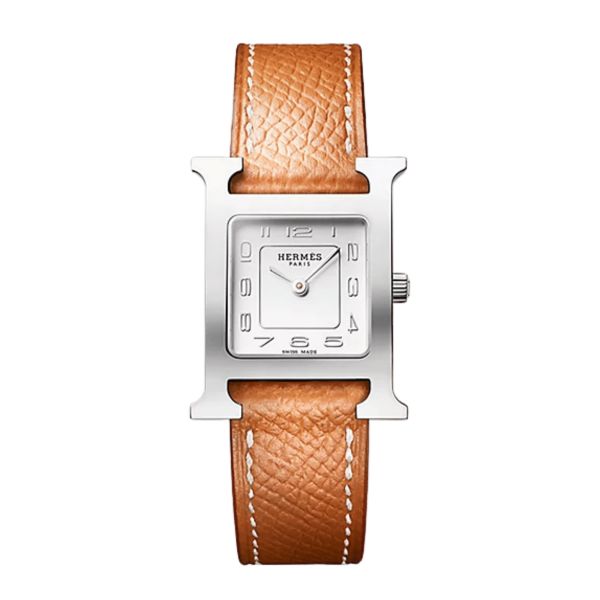 HERMÈS H Hour Small Model quartz white dial Epsom gold leather strap 25 mm