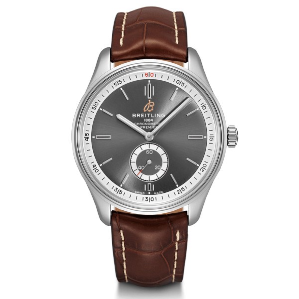 Montre Breitling Premier Automatic B37 cadran anthracite bracelet croco brun 40 mm