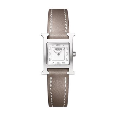 HERMÈS Heure H Mini Model quartz silver dial Swift étoupe leather strap 21 mm