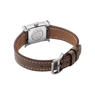 HERMÈS Heure H Mini Model quartz silver dial Swift étoupe leather strap 21 mm