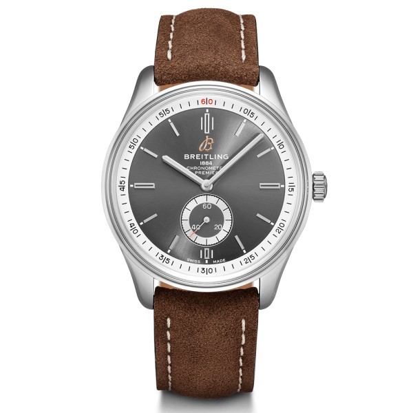 Montre Breitling Premier Automatic B37 cadran anthracite bracelet nubuck brun 40 mm