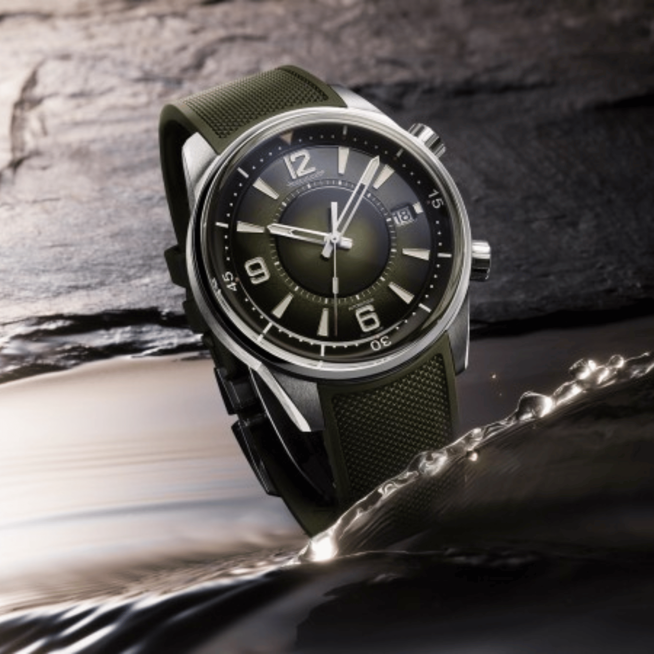 Montre Jaeger-LeCoultre Polaris Date automatique cadran laqué vert bracelet caoutchouc 42 mm
