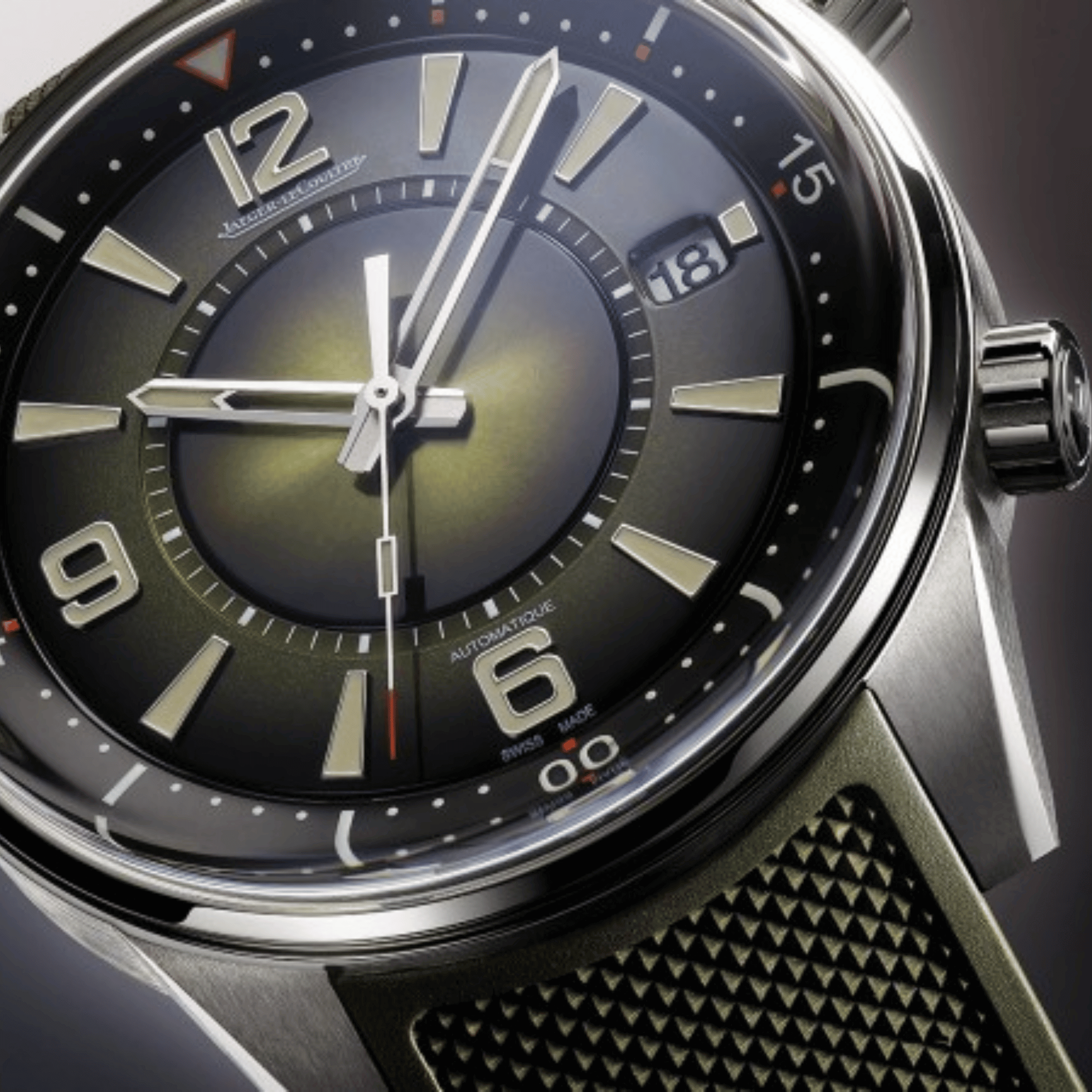 Montre Jaeger-LeCoultre Polaris Date automatique cadran laqué vert bracelet caoutchouc 42 mm