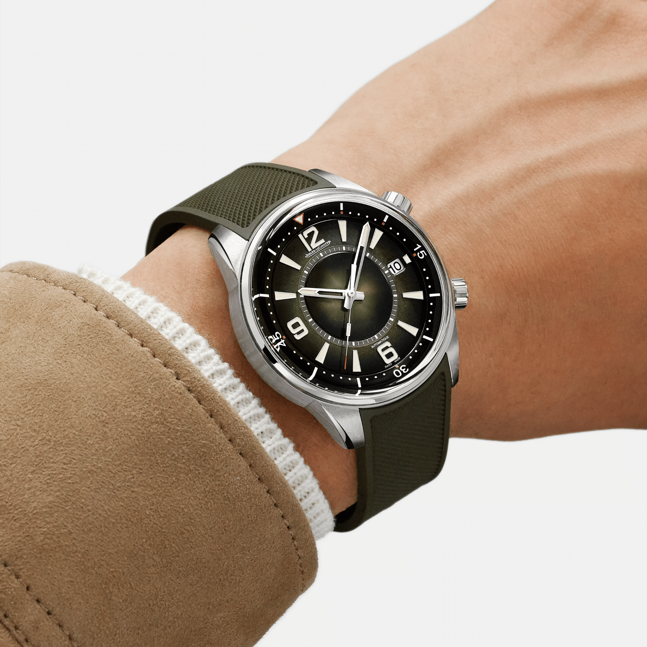 Montre Jaeger-LeCoultre Polaris Date automatique cadran laqué vert bracelet caoutchouc 42 mm