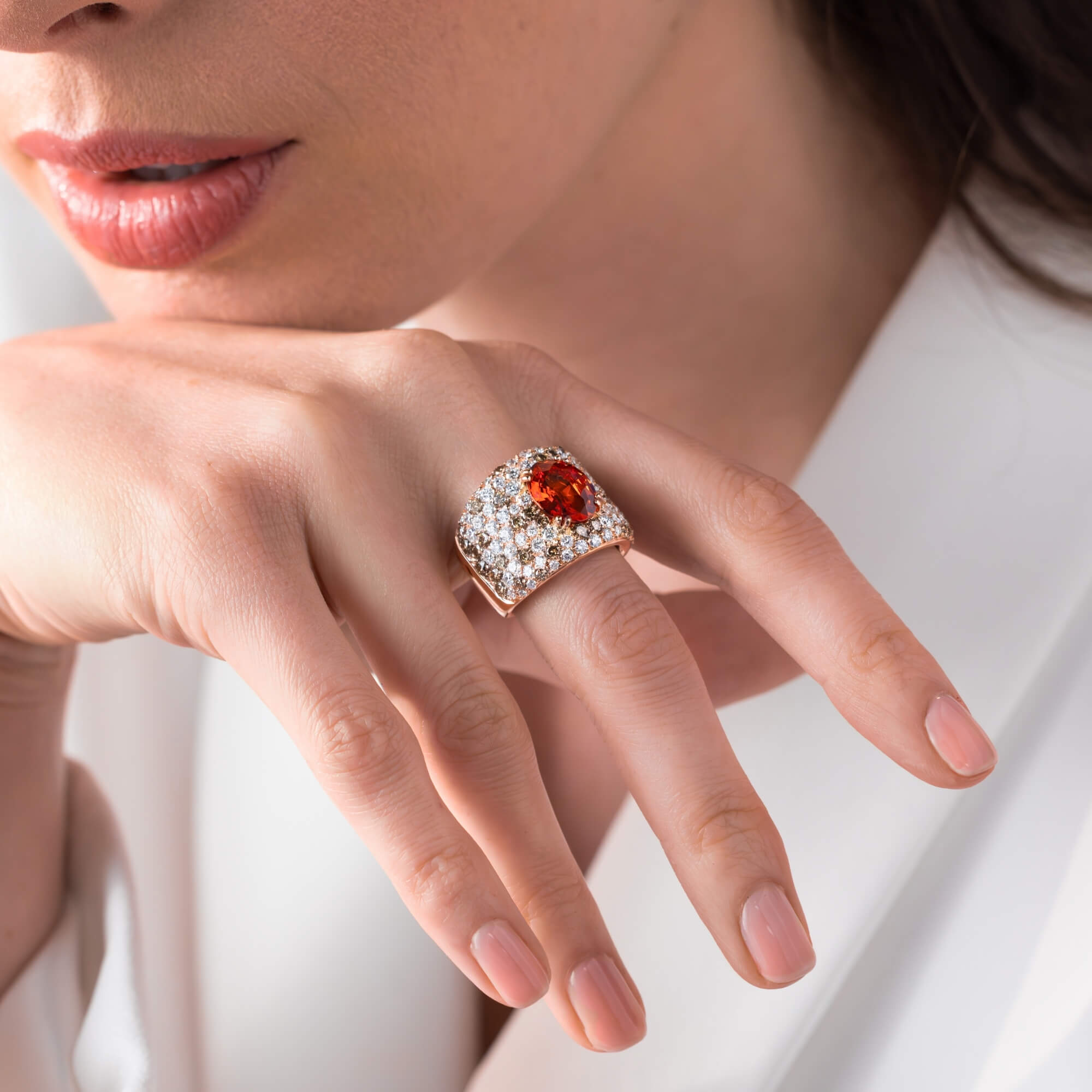 Bague Lepage L'Ardente en or rose et grenat mandarin