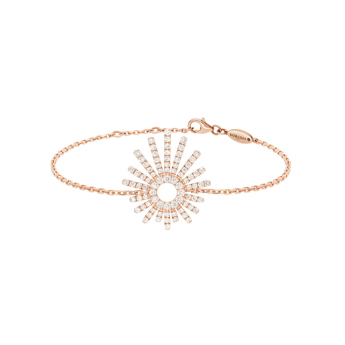 Bracelet Korloff Divine Fougue chaine rayons pavé en or rose et diamants