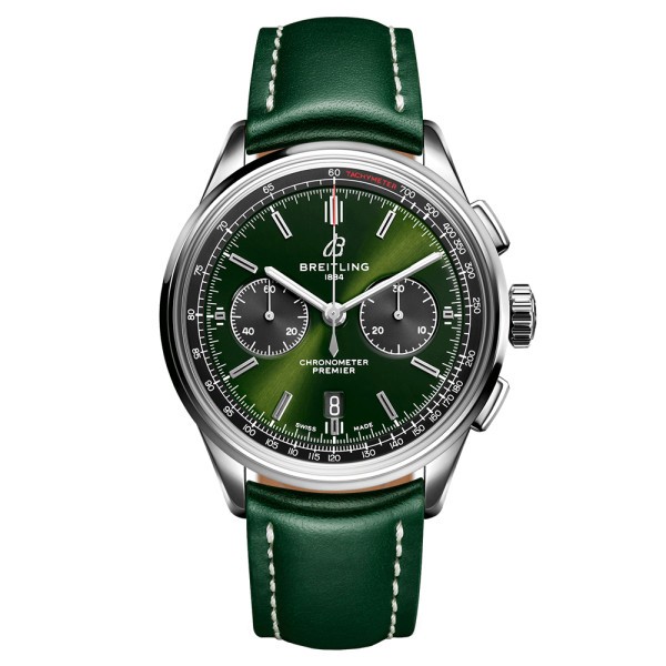 Montre Breitling Premier B01 chronograph Bentley bracelet cuir vert 42 mm