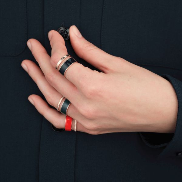 Bague Repossi Berbere Chromatic laqué Rouge en or rose et diamants
