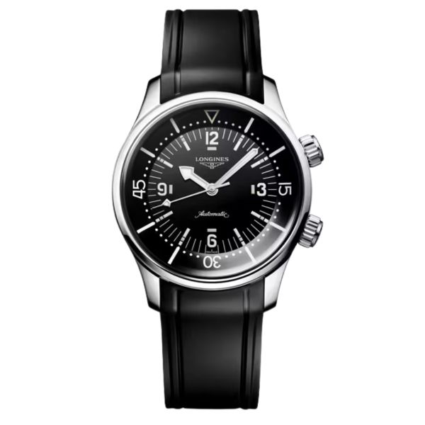 Montre Longines Legend Diver automatique cadran noir bracelet caoutchouc noir 39 mm