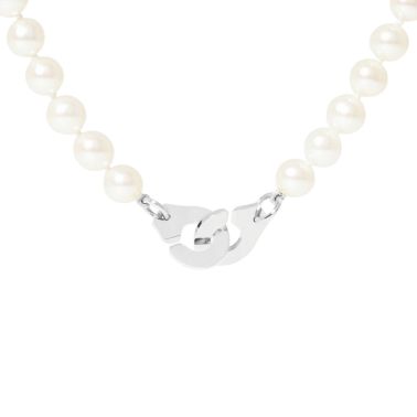Collier Menottes dinh van PM en or blanc et perles d'eau douce