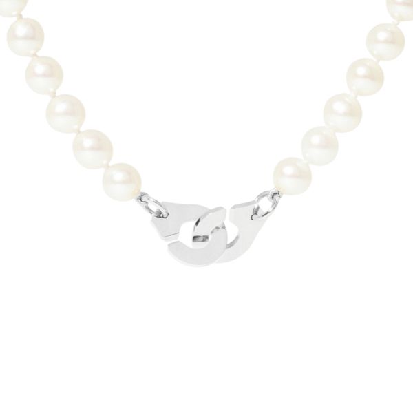 Dinh Van PM handcuff necklace in white gold and freshwater pearls