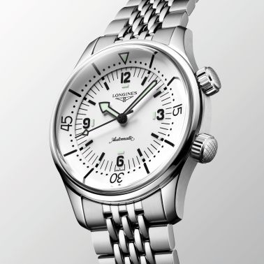 Longines Legend Diver automatic watch white dial steel bracelet 39 mm