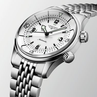 Longines Legend Diver automatic watch white dial steel bracelet 39 mm