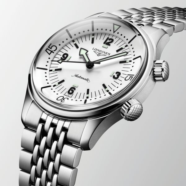Longines Legend Diver automatic watch white dial steel bracelet 39 mm