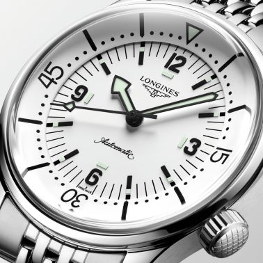 Longines Legend Diver automatic watch white dial steel bracelet 39 mm