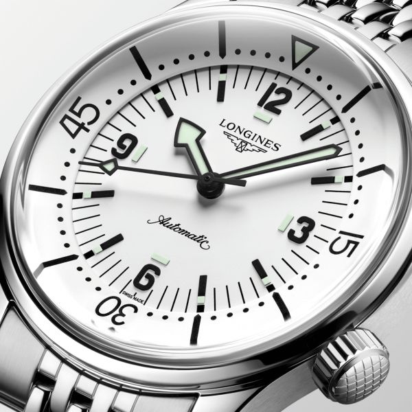 Longines Legend Diver automatic watch white dial steel bracelet 39 mm