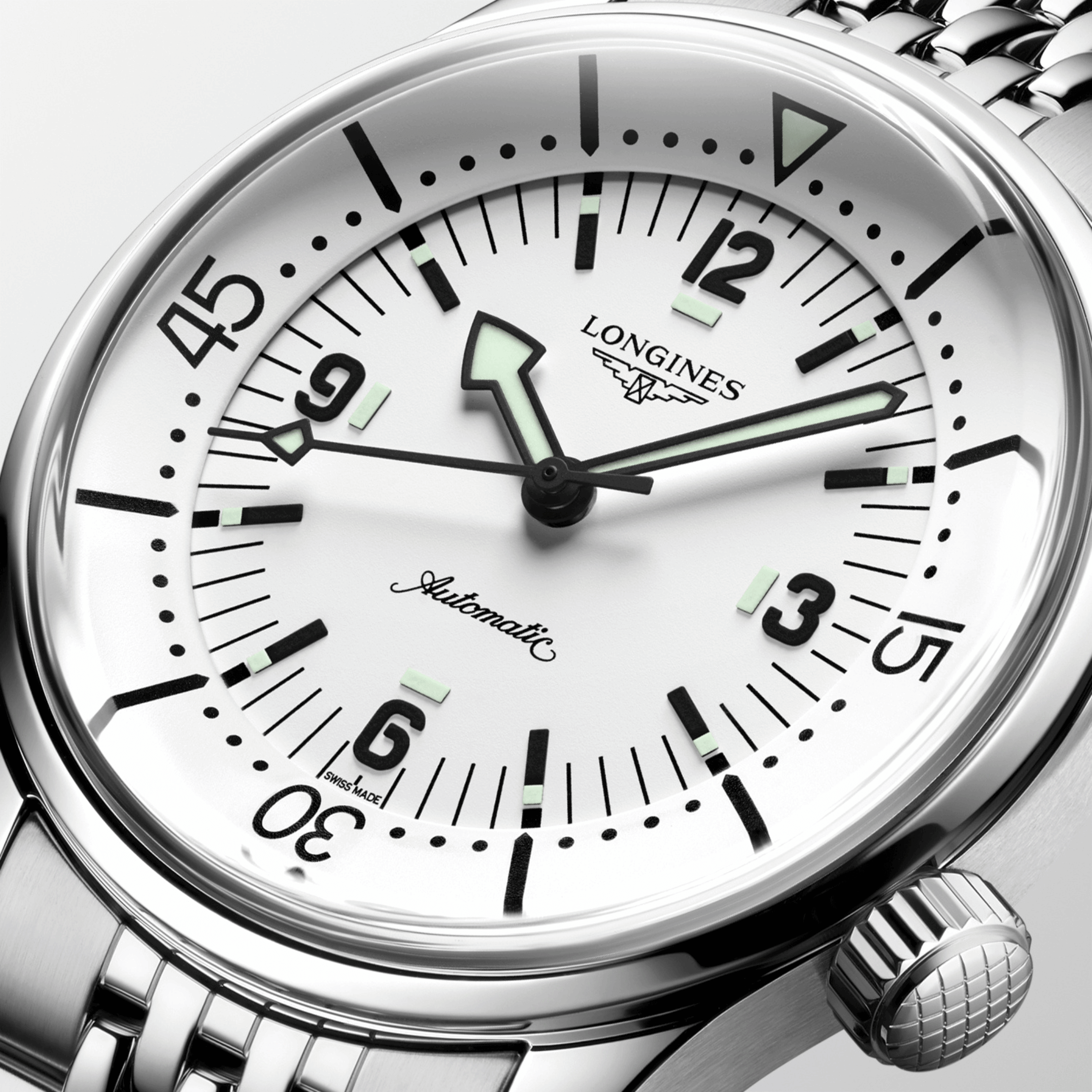 Longines Legend Diver automatic watch white dial steel bracelet 39 mm