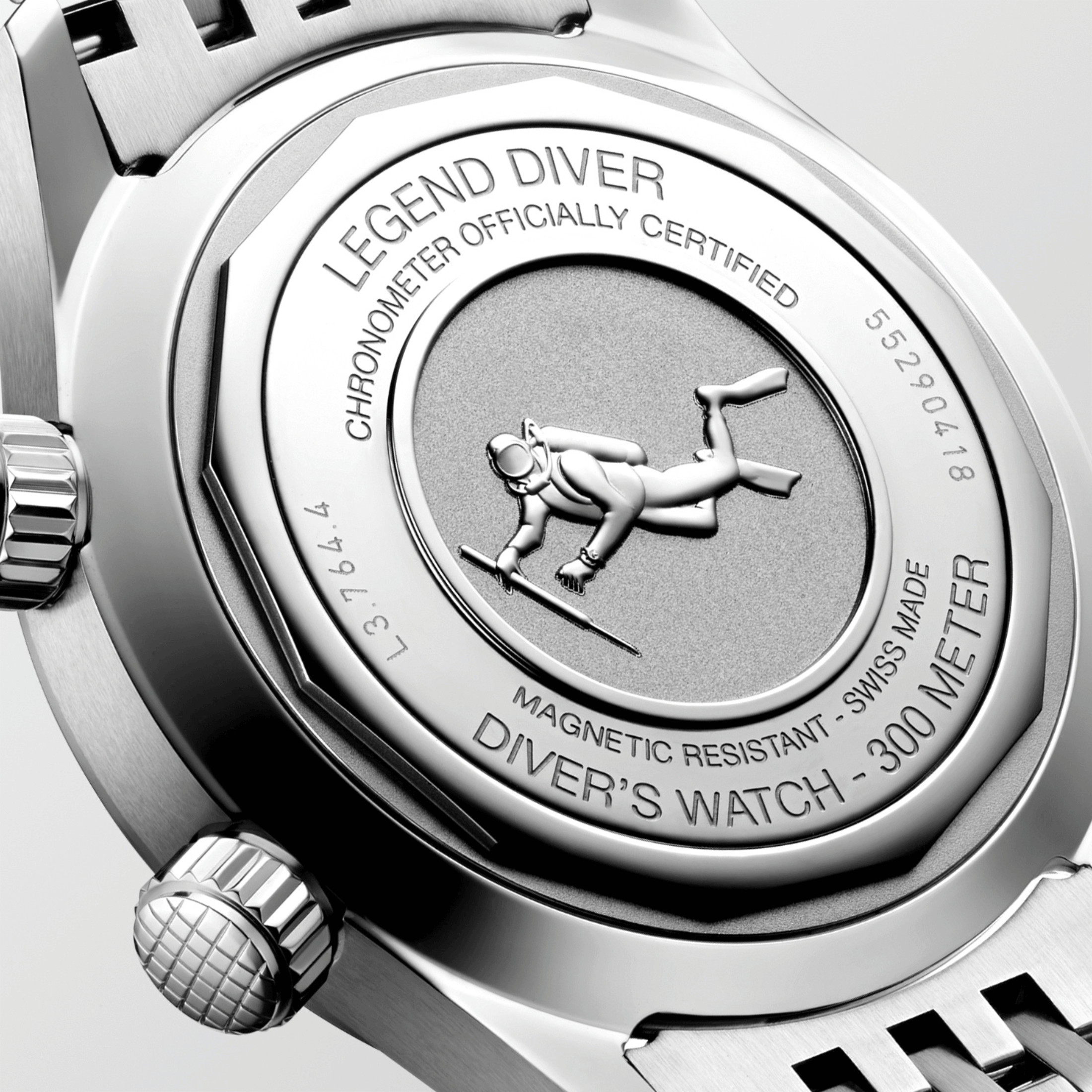 Longines Legend Diver automatic watch white dial steel bracelet 39 mm