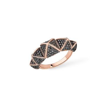 Korloff Korlove medium ring with 5 hearts in pink and black diamonds