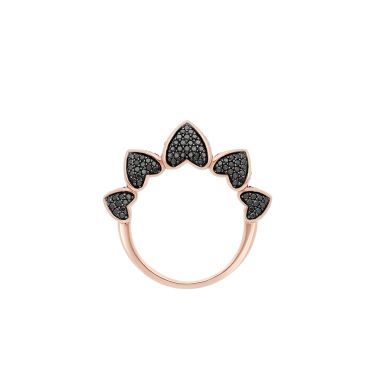 Korloff Korlove medium ring with 5 hearts in pink and black diamonds