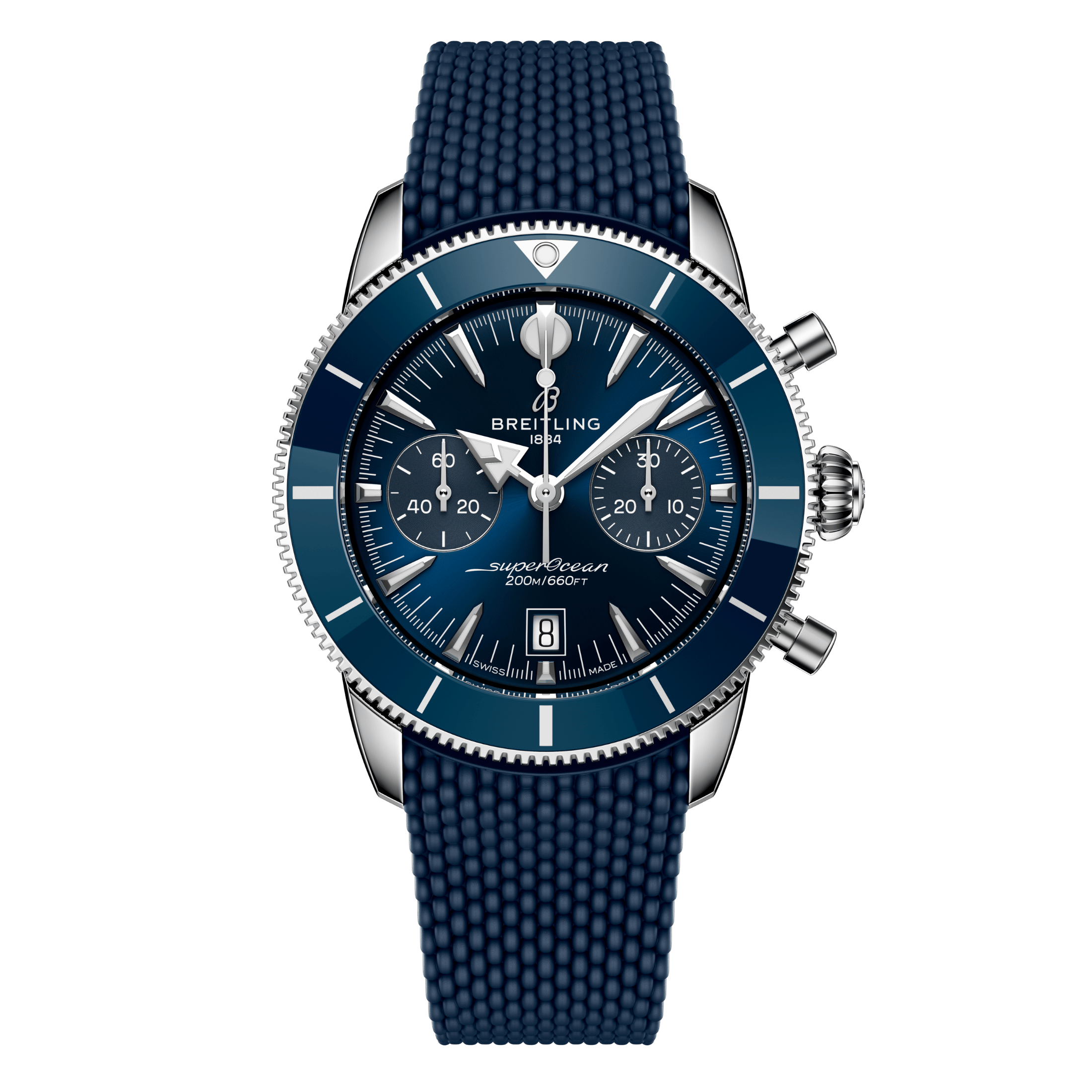 Montre Breitling Superocean Heritage B01 Chrono automatique cadran bleu bracelet caoutchouc 42 mm