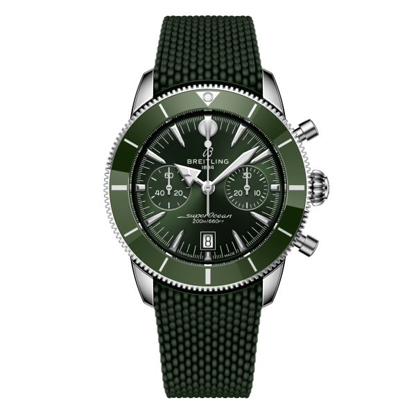 Montre Breitling Superocean Heritage B01 Chrono automatique cadran vert bracelet caoutchouc 42 mm
