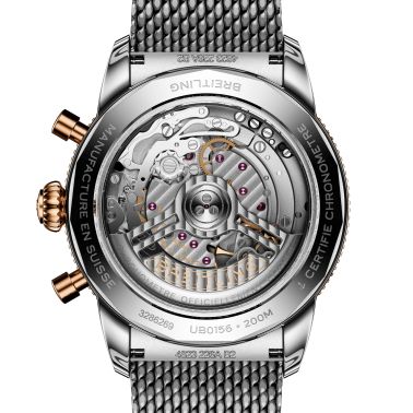 Montre Breitling Superocean Heritage B01 Chrono Acier & Or Rouge automatique cadran noir bracelet maille milanaise 42 mm