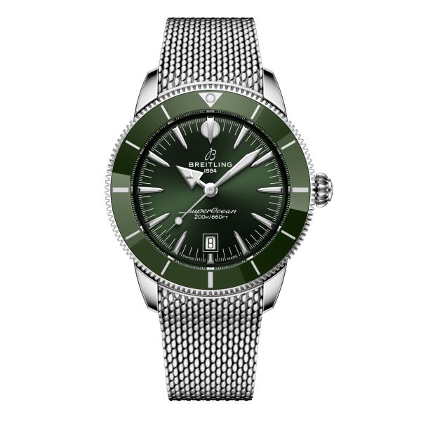 Breitling Superocean Heritage B31 automatic green dial mesh bracelet 42 mm