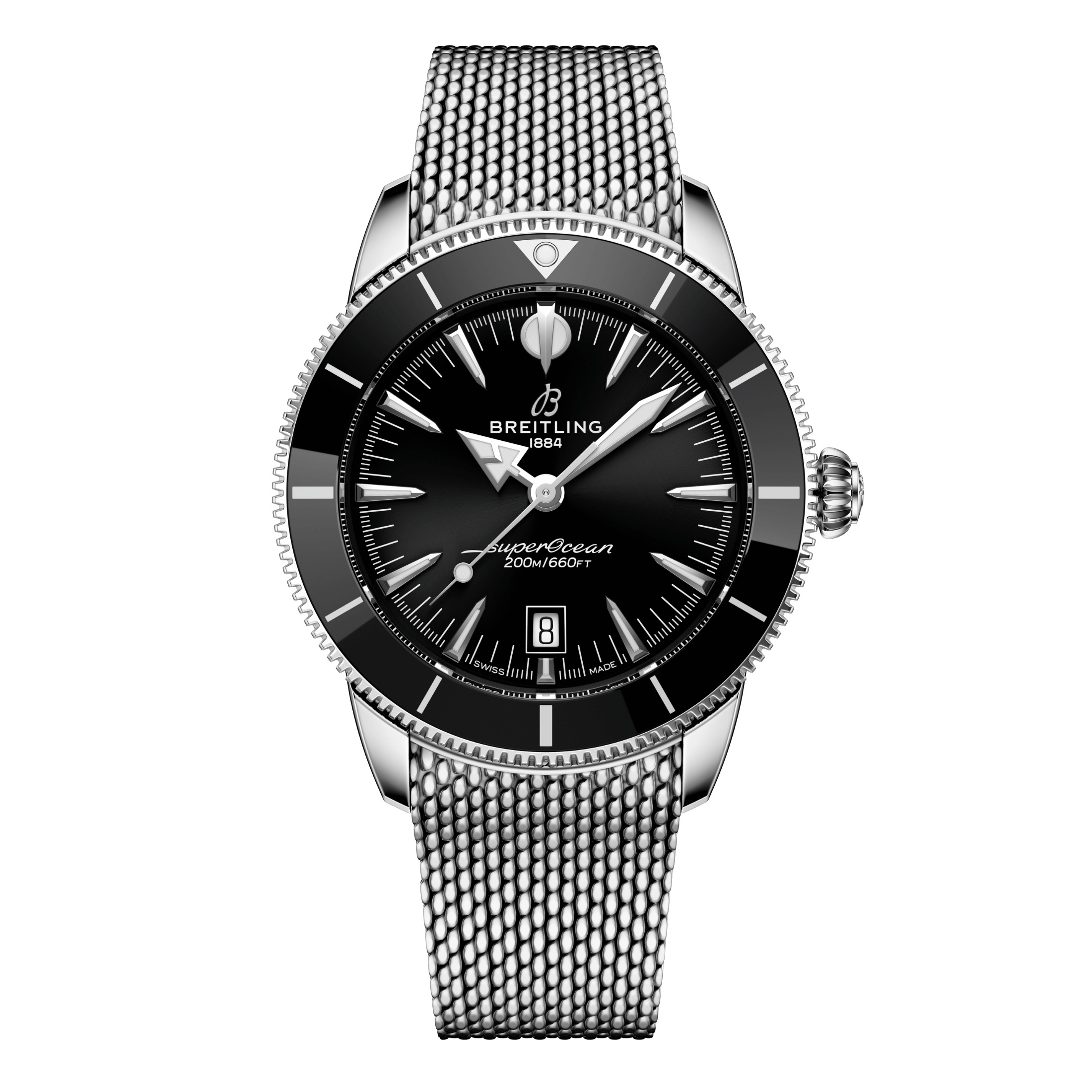 Montre Breitling Superocean Heritage B31 automatique cadran noir bracelet maille milanaise 44 mm