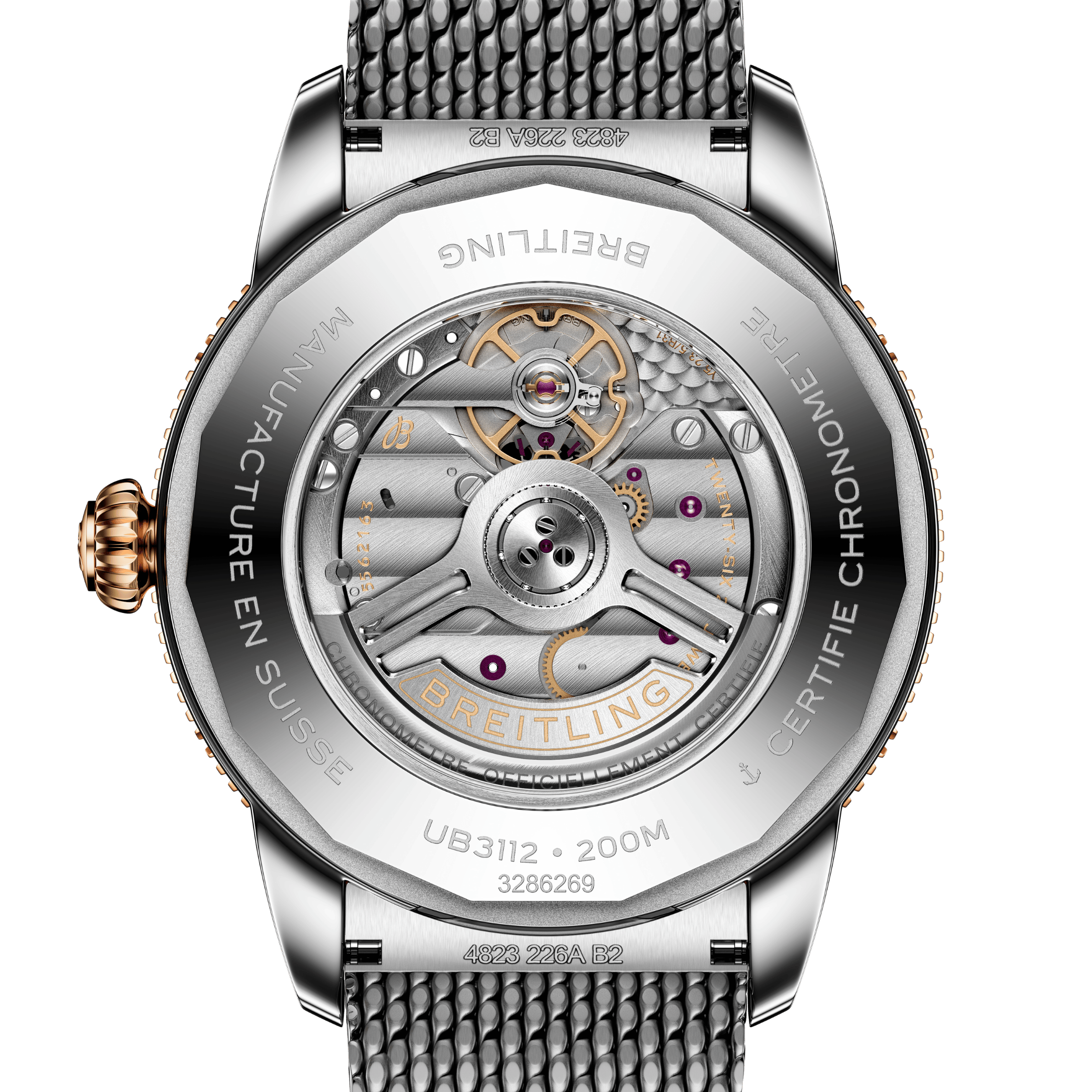 Montre Breitling Superocean Heritage B31 Acier & Or Rouge automatique cadran bleu bracelet maille milanaise 44 mm